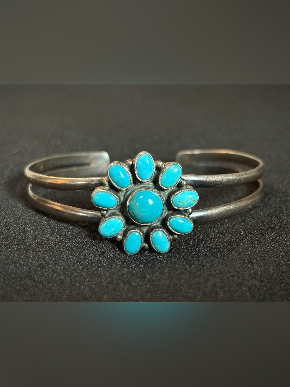 Sterling Silver Stamped Kingman Turquoise 10-Stone Bracelet